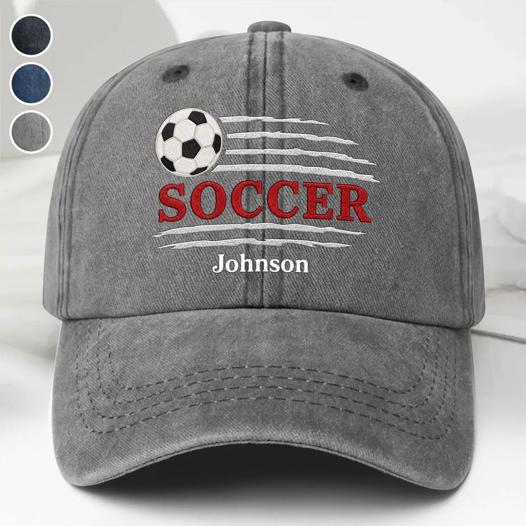 Personalized Washed Denim Cap Custom Name Soccer Gift for Him Washed Denim Cap GradoCreations
