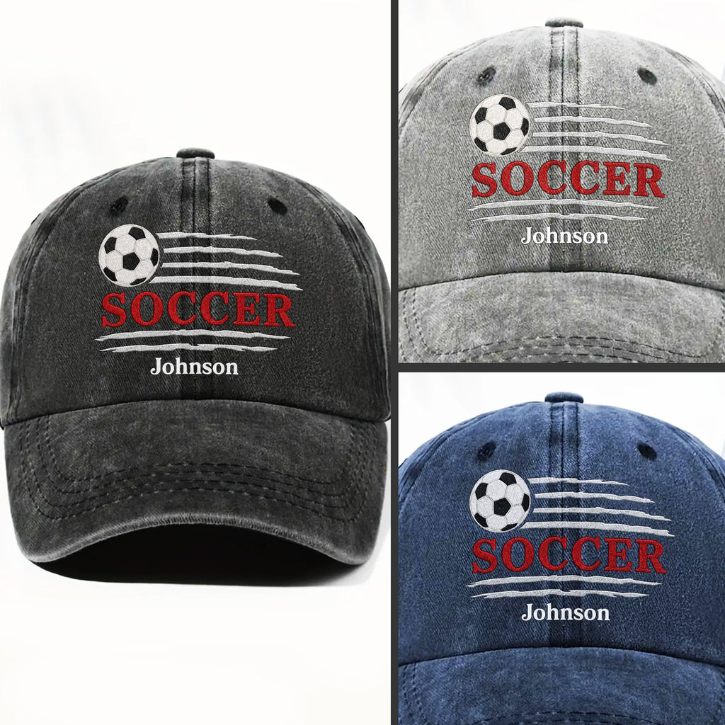 Personalized Washed Denim Cap Custom Name Soccer Gift for Him Washed Denim Cap GradoCreations