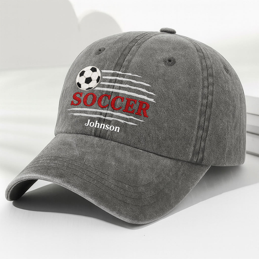 Personalized Washed Denim Cap Custom Name Soccer Gift for Him Washed Denim Cap GradoCreations