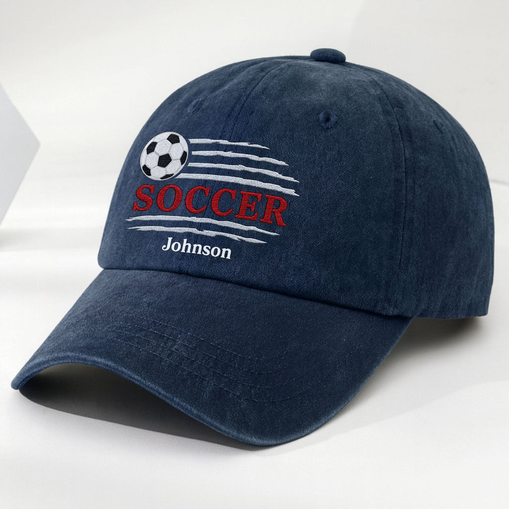 Personalized Washed Denim Cap Custom Name Soccer Gift for Him Washed Denim Cap GradoCreations