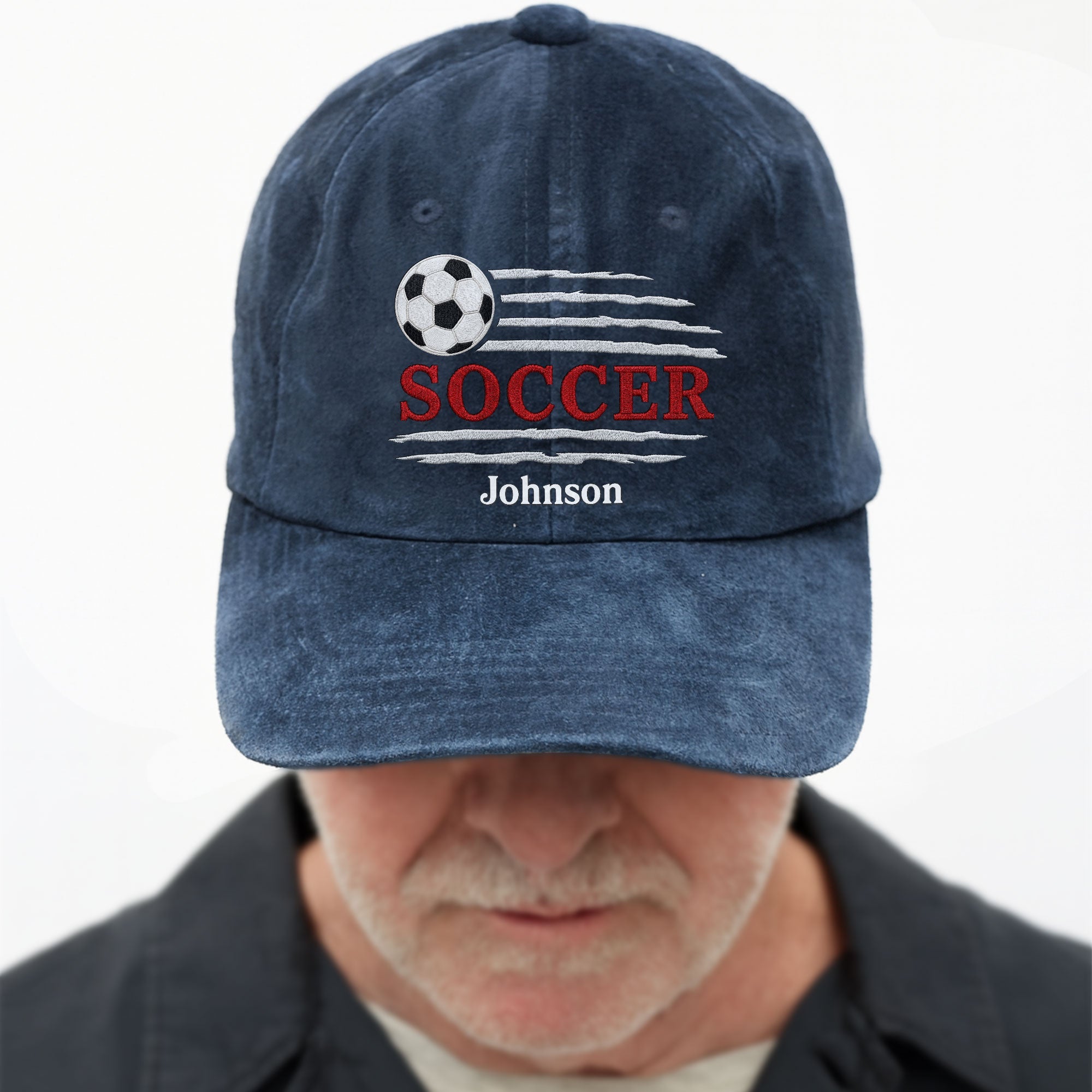 Personalized Washed Denim Cap Custom Name Soccer Gift for Him Washed Denim Cap GradoCreations