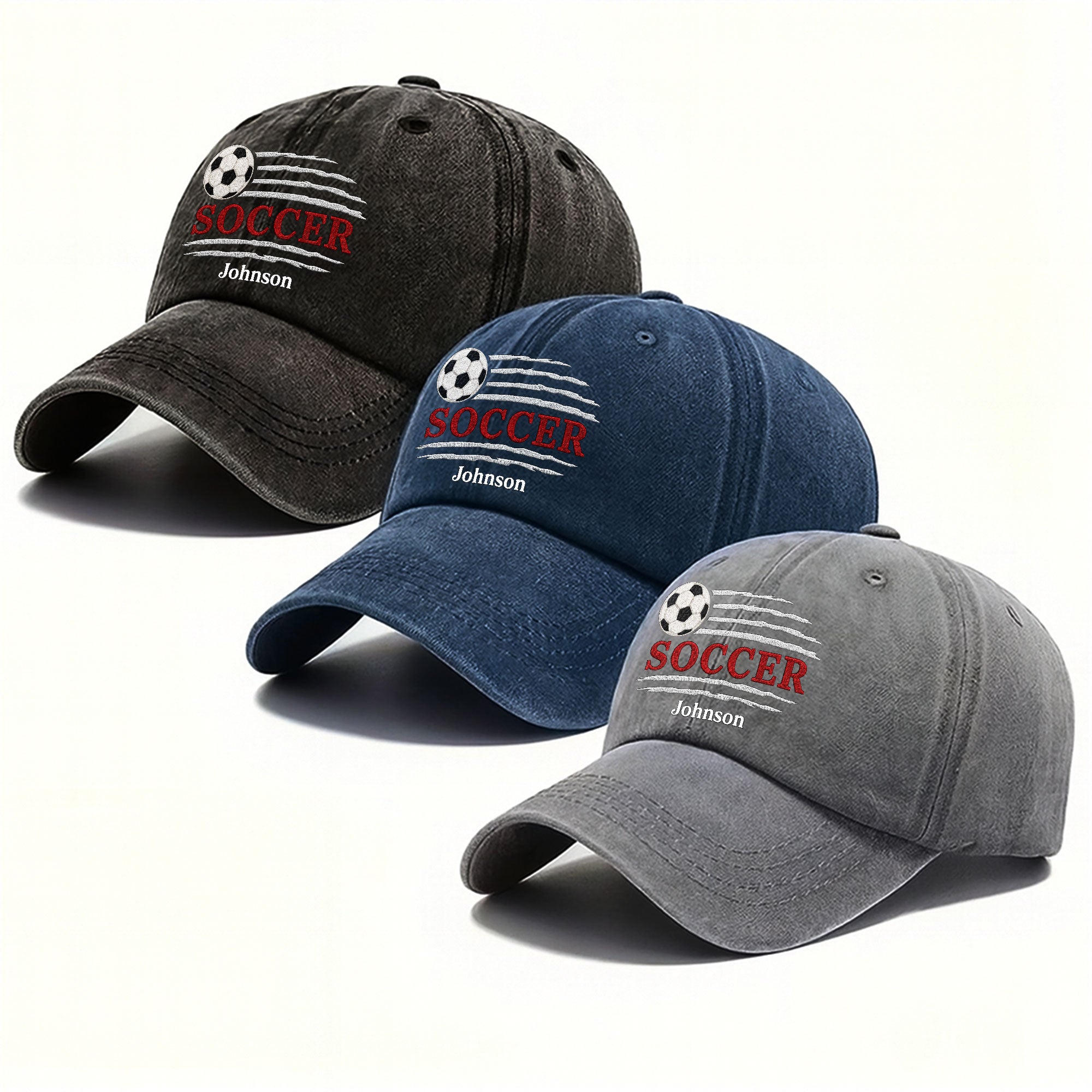 Personalized Washed Denim Cap Custom Name Soccer Gift for Him Washed Denim Cap GradoCreations