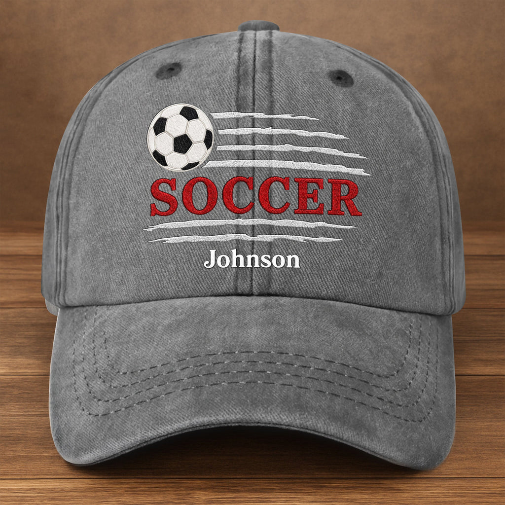 Personalized Washed Denim Cap Custom Name Soccer Gift for Him Washed Denim Cap GradoCreations