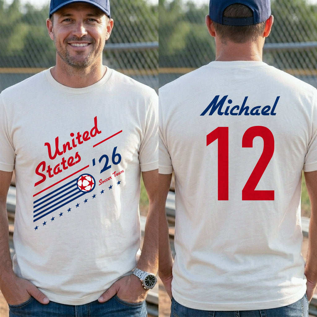 Personalized US Soccer Team T-Shirt Custom Sports Apparel Gift T-Shirt Font and Back GradoCreations