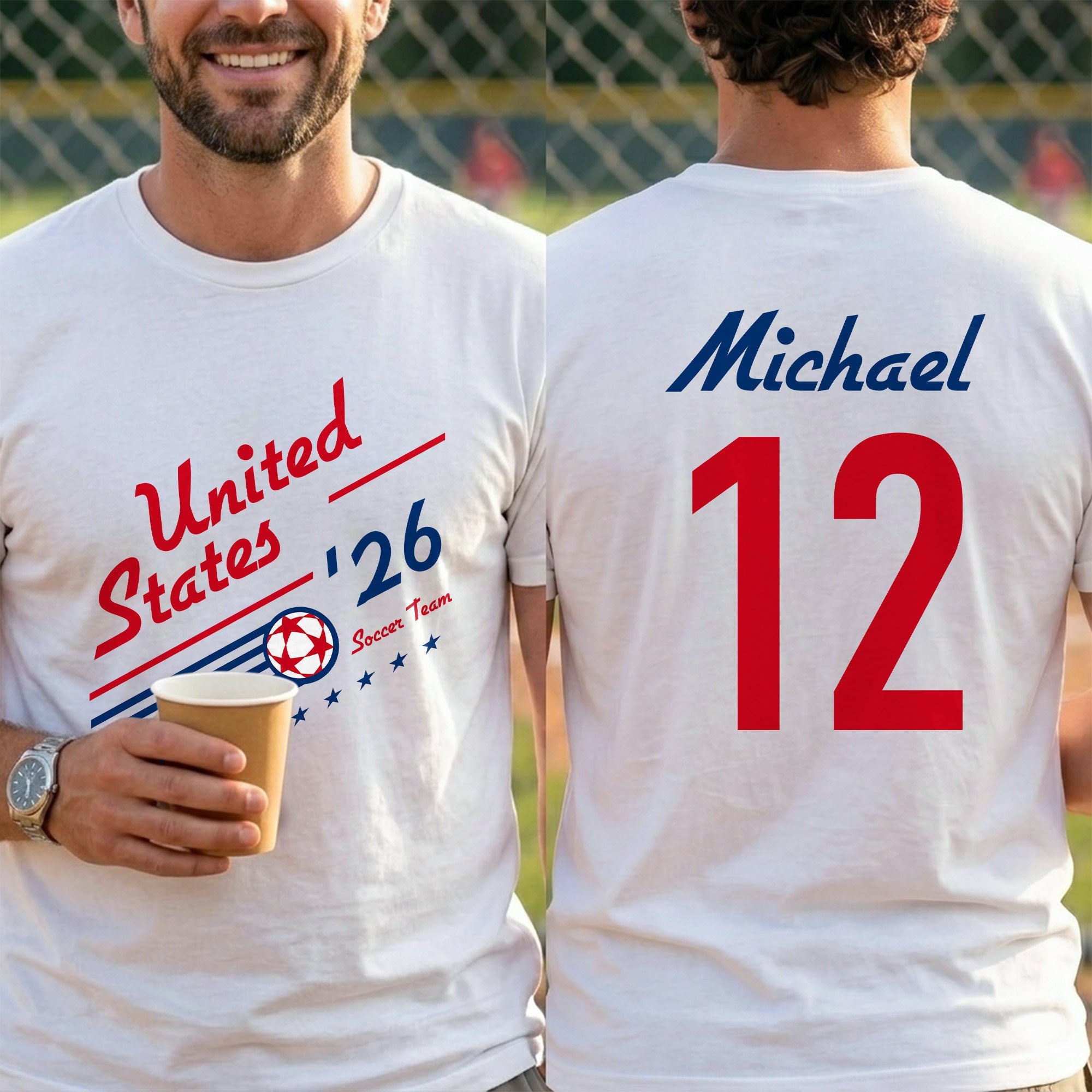 Personalized US Soccer Team T-Shirt Custom Sports Apparel Gift T-Shirt Font and Back GradoCreations