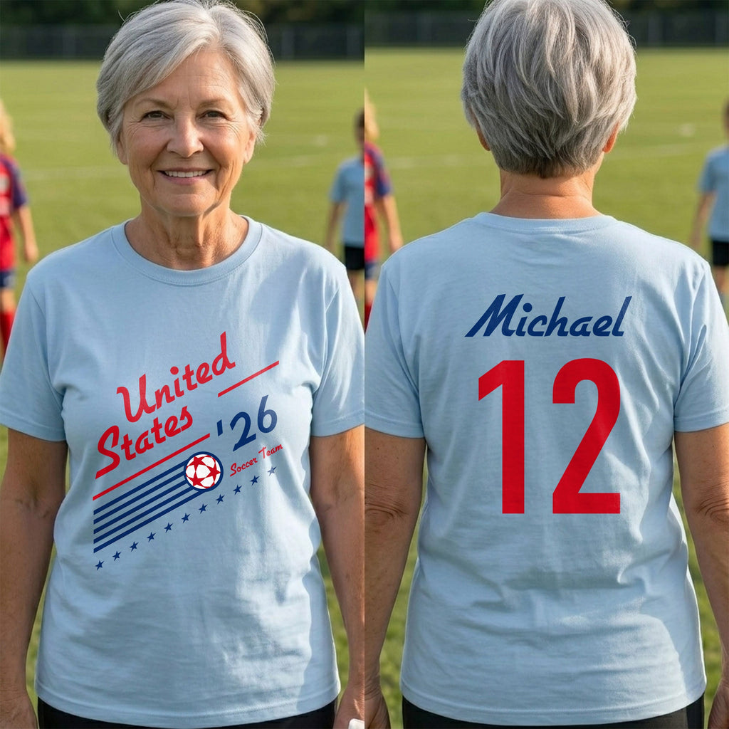 Personalized US Soccer Team T-Shirt Custom Sports Apparel Gift T-Shirt Font and Back GradoCreations