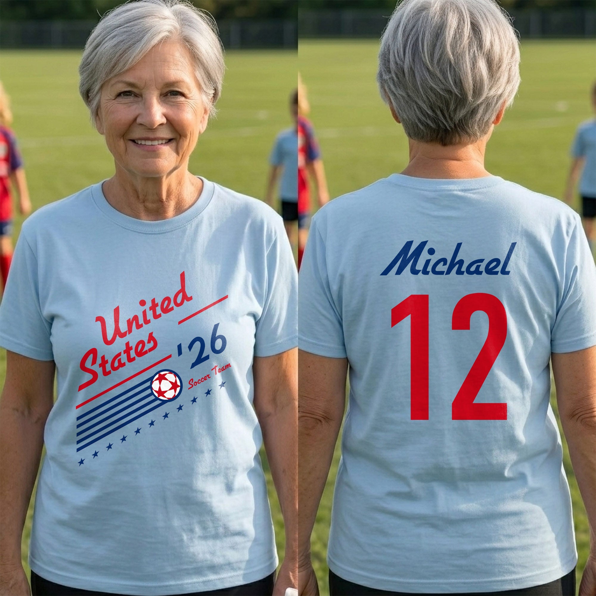 Personalized US Soccer Team T-Shirt Custom Sports Apparel Gift T-Shirt Font and Back GradoCreations