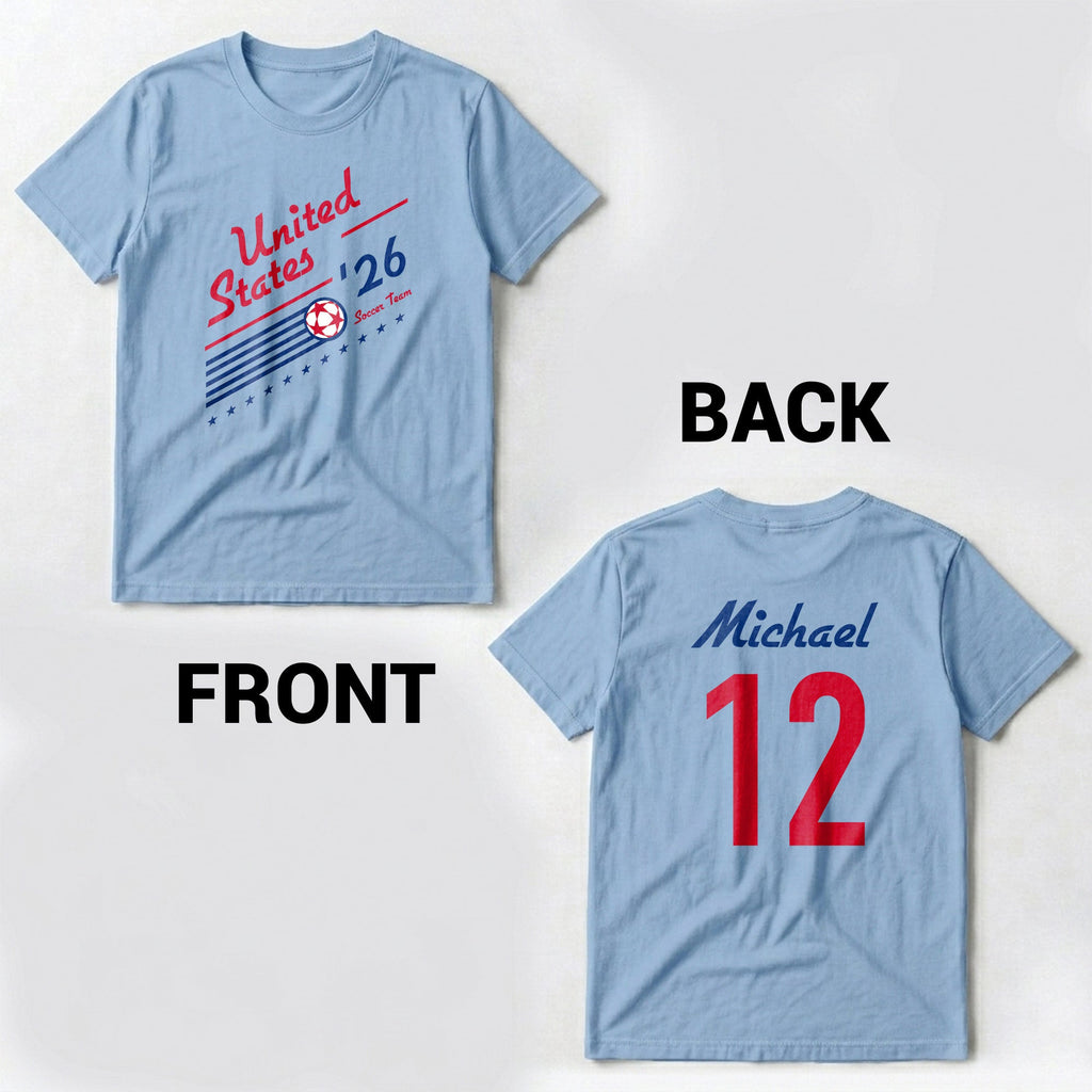 Personalized US Soccer Team T-Shirt Custom Sports Apparel Gift T-Shirt Font and Back GradoCreations