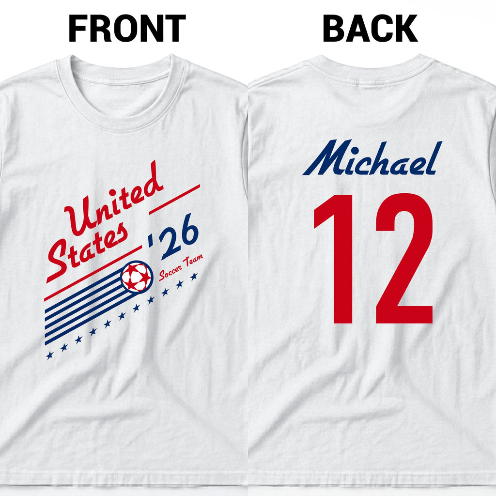 Personalized US Soccer Team T-Shirt Custom Sports Apparel Gift T-Shirt Font and Back GradoCreations