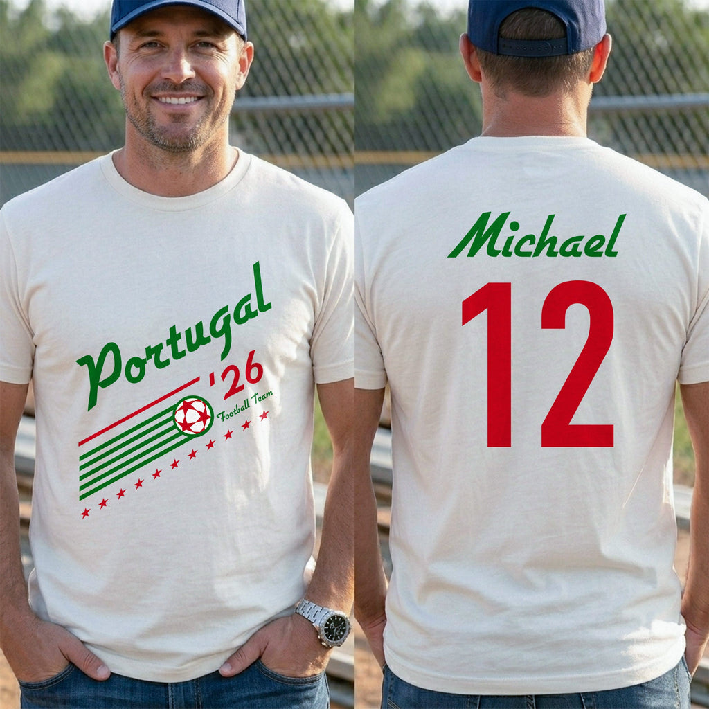 Personalized Portugal Football Team T-Shirt Custom Name Gift T-Shirt Font and Back GradoCreations