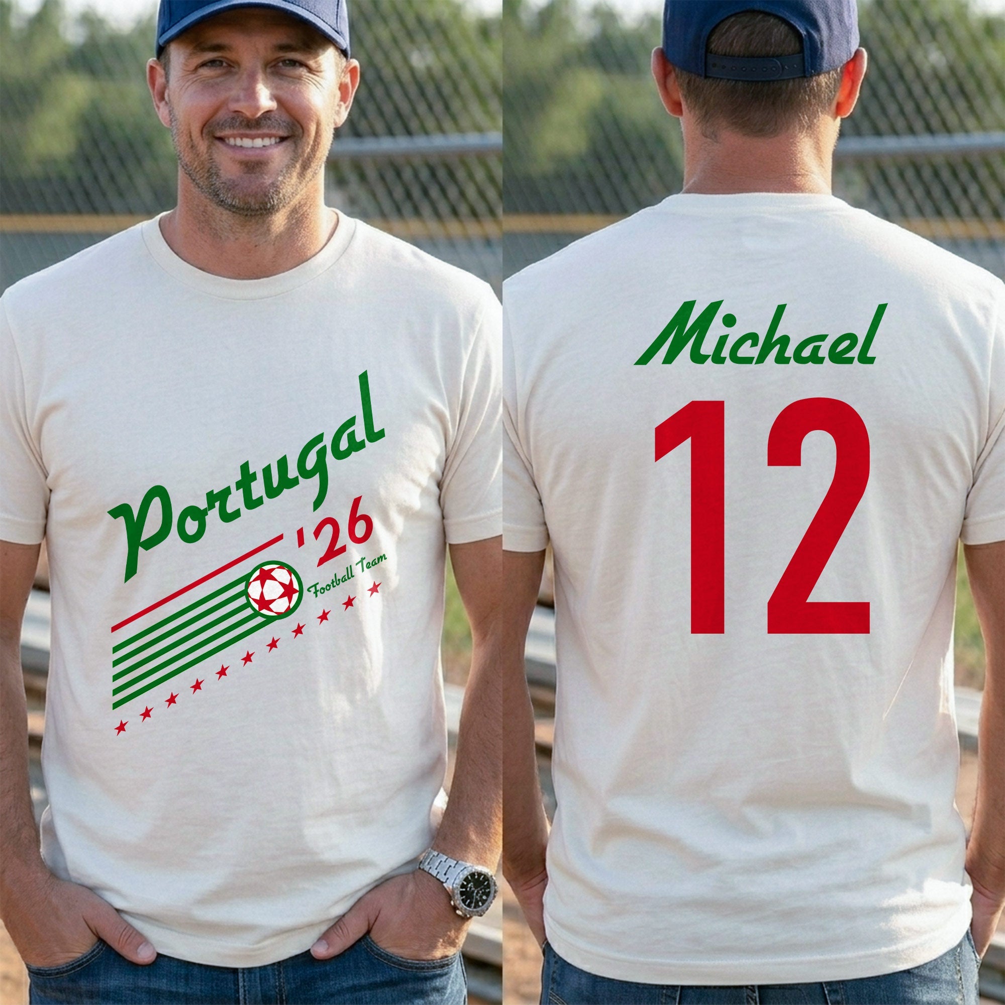 Personalized Portugal Football Team T-Shirt Custom Name Gift T-Shirt Font and Back GradoCreations