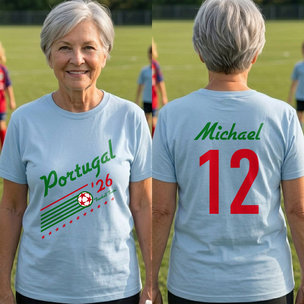 Personalized Portugal Football Team T-Shirt Custom Name Gift T-Shirt Font and Back GradoCreations