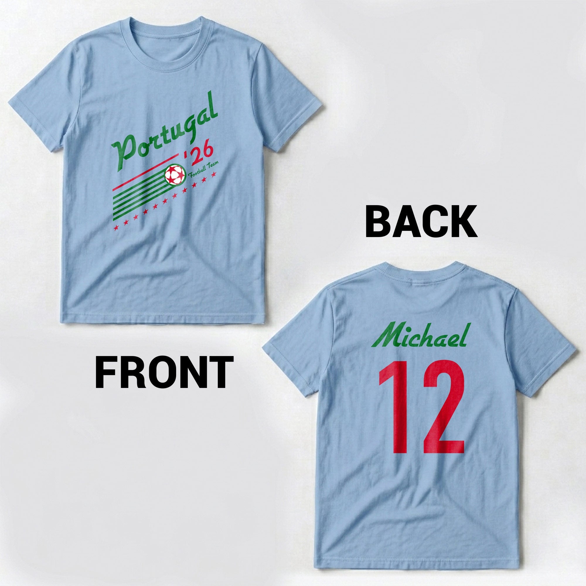 Personalized Portugal Football Team T-Shirt Custom Name Gift T-Shirt Font and Back GradoCreations