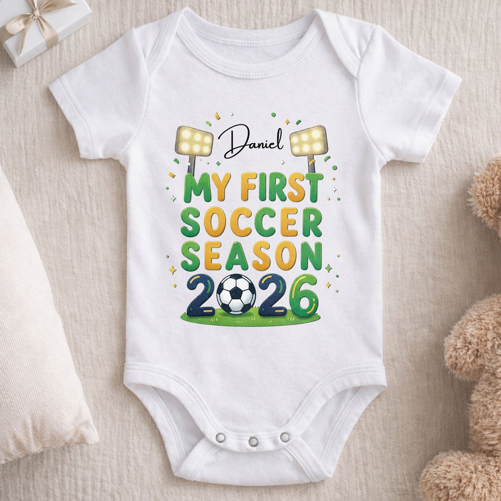 Personalized Baby Onesie Custom Name First Soccer Season Gift Baby Onesie GradoCreations