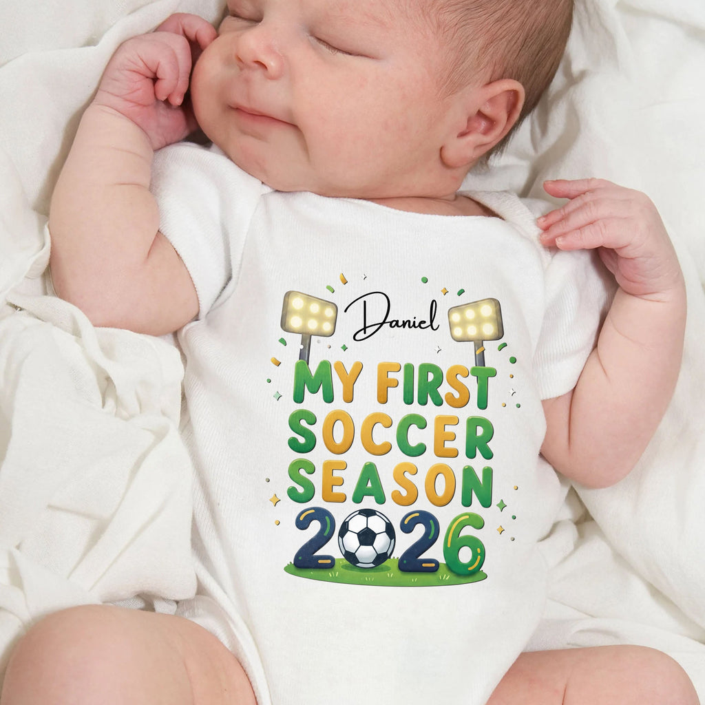 Personalized Baby Onesie Custom Name First Soccer Season Gift Baby Onesie GradoCreations
