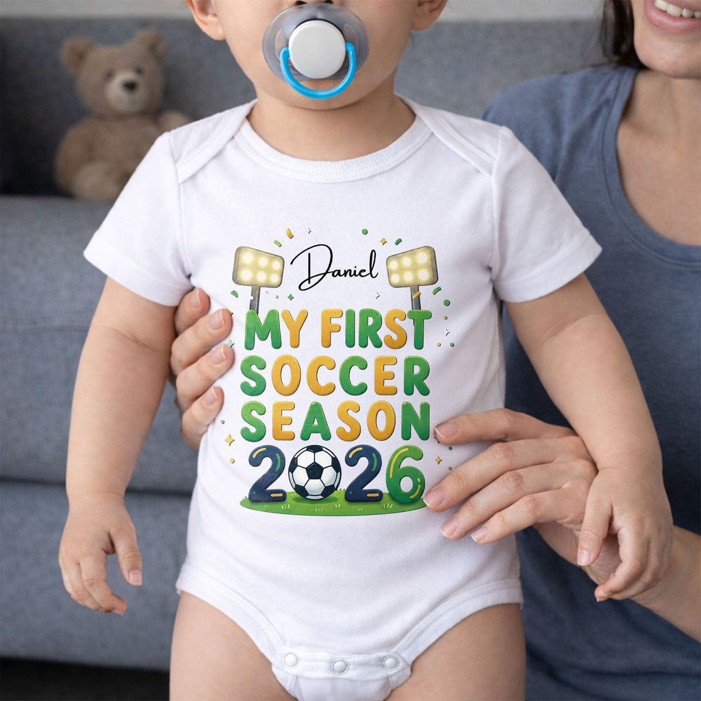 Personalized Baby Onesie Custom Name First Soccer Season Gift Baby Onesie GradoCreations