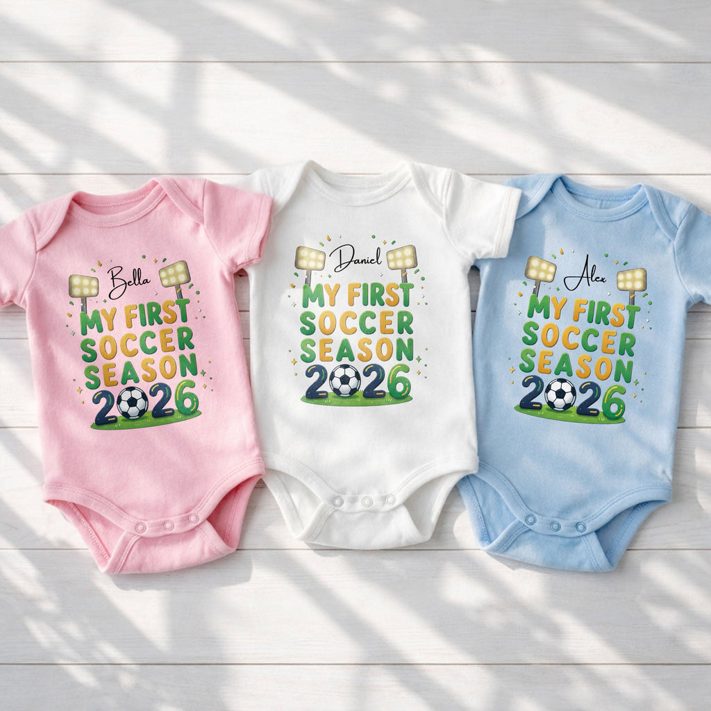 Personalized Baby Onesie Custom Name First Soccer Season Gift Baby Onesie GradoCreations