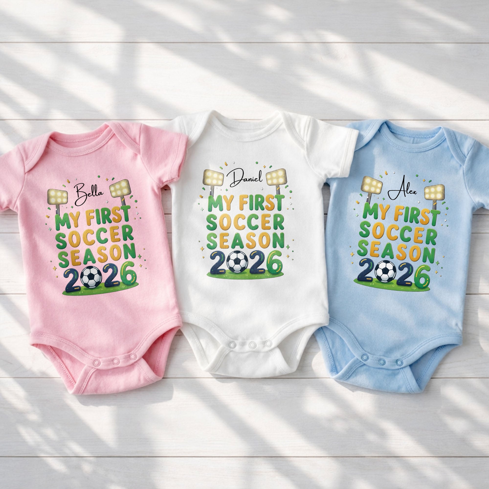 Personalized Baby Onesie Custom Name First Soccer Season Gift Baby Onesie GradoCreations