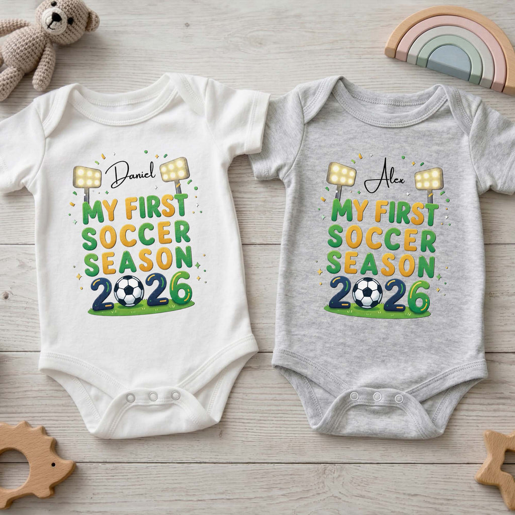 Personalized Baby Onesie Custom Name First Soccer Season Gift Baby Onesie GradoCreations