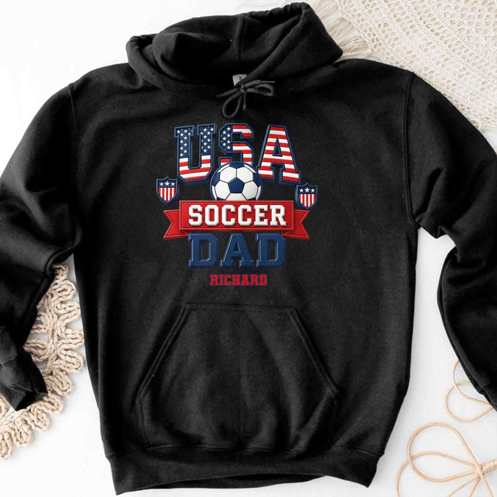 Personalized USA Soccer Dad T-shirt Hoodie with American Flag Shirt GradoCreations