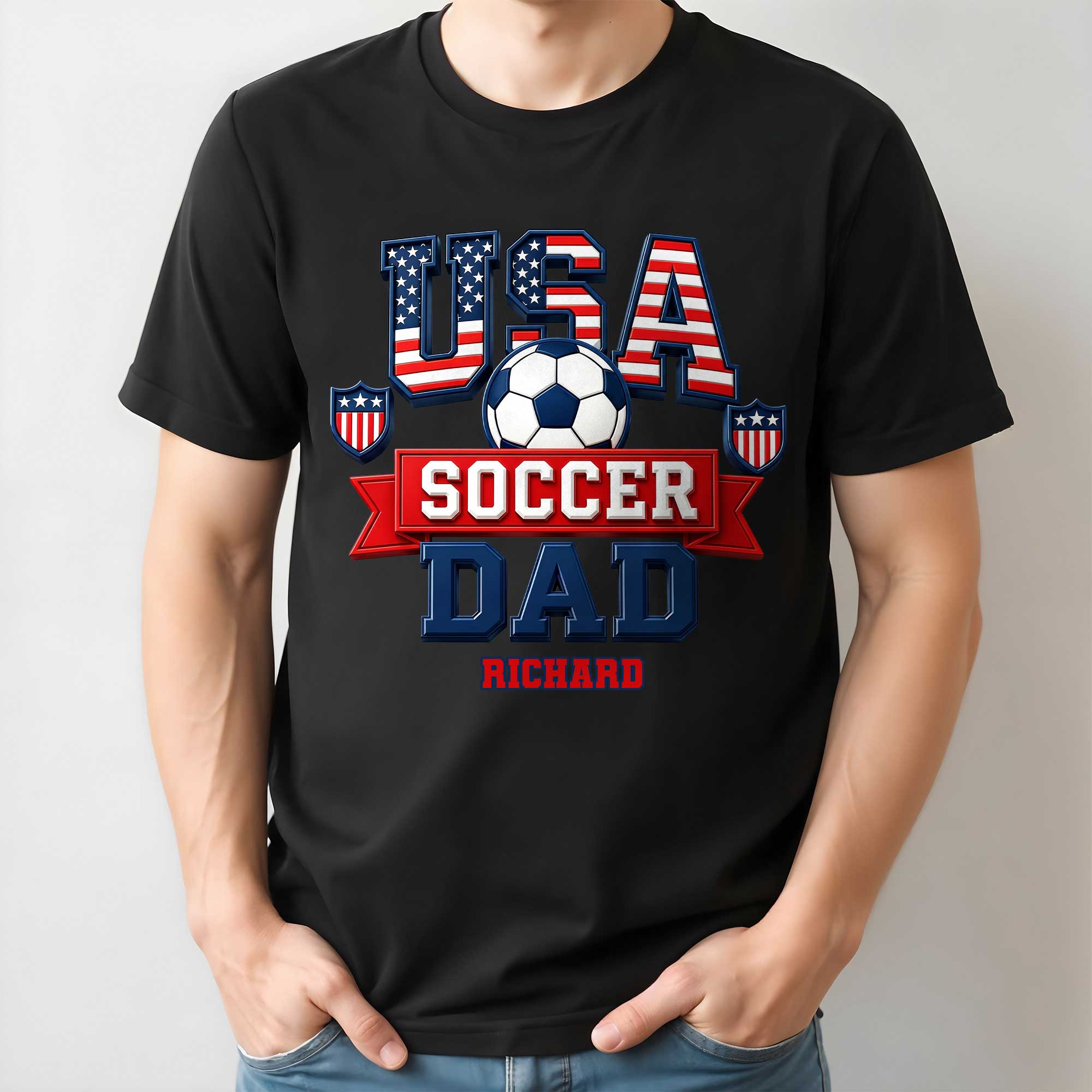 Personalized USA Soccer Dad T-shirt Hoodie with American Flag Shirt GradoCreations