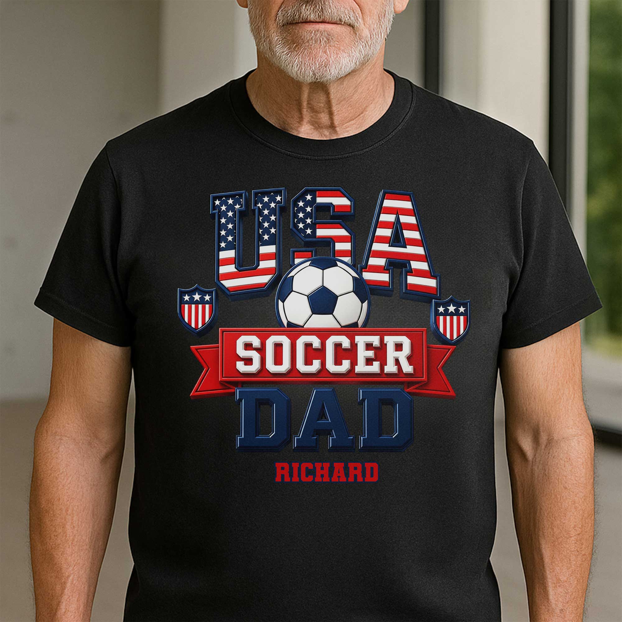 Personalized USA Soccer Dad T-shirt Hoodie with American Flag Shirt GradoCreations