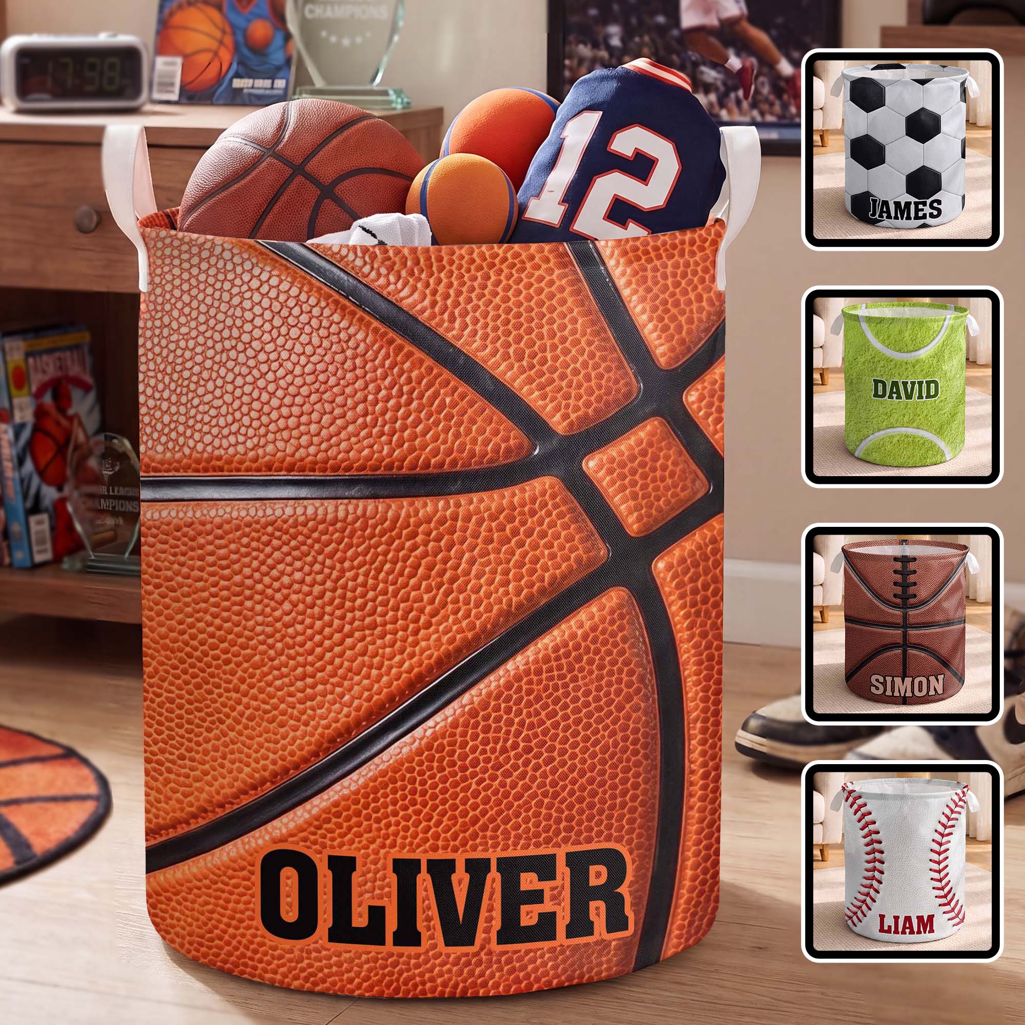 Personalized Fabric Organizer Basket Custom Name Sports Gift Basket GradoCreations