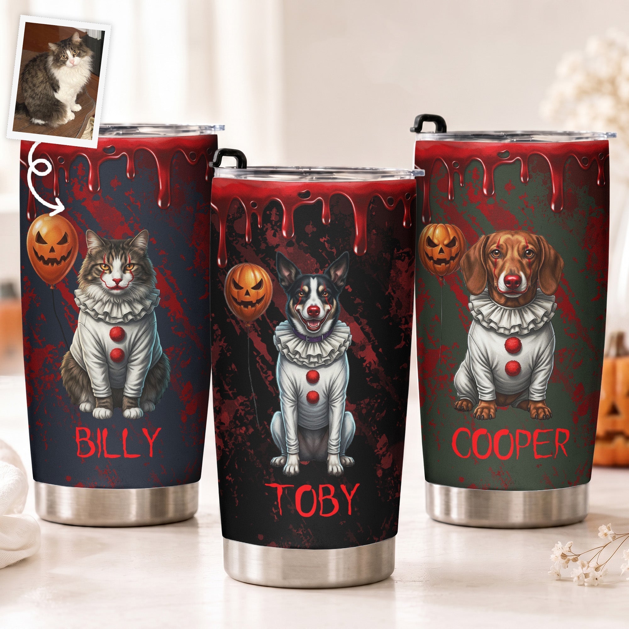 Personalized Spooky Pet Portrait Tumbler for Halloween Gift Tumbler GradoCreations