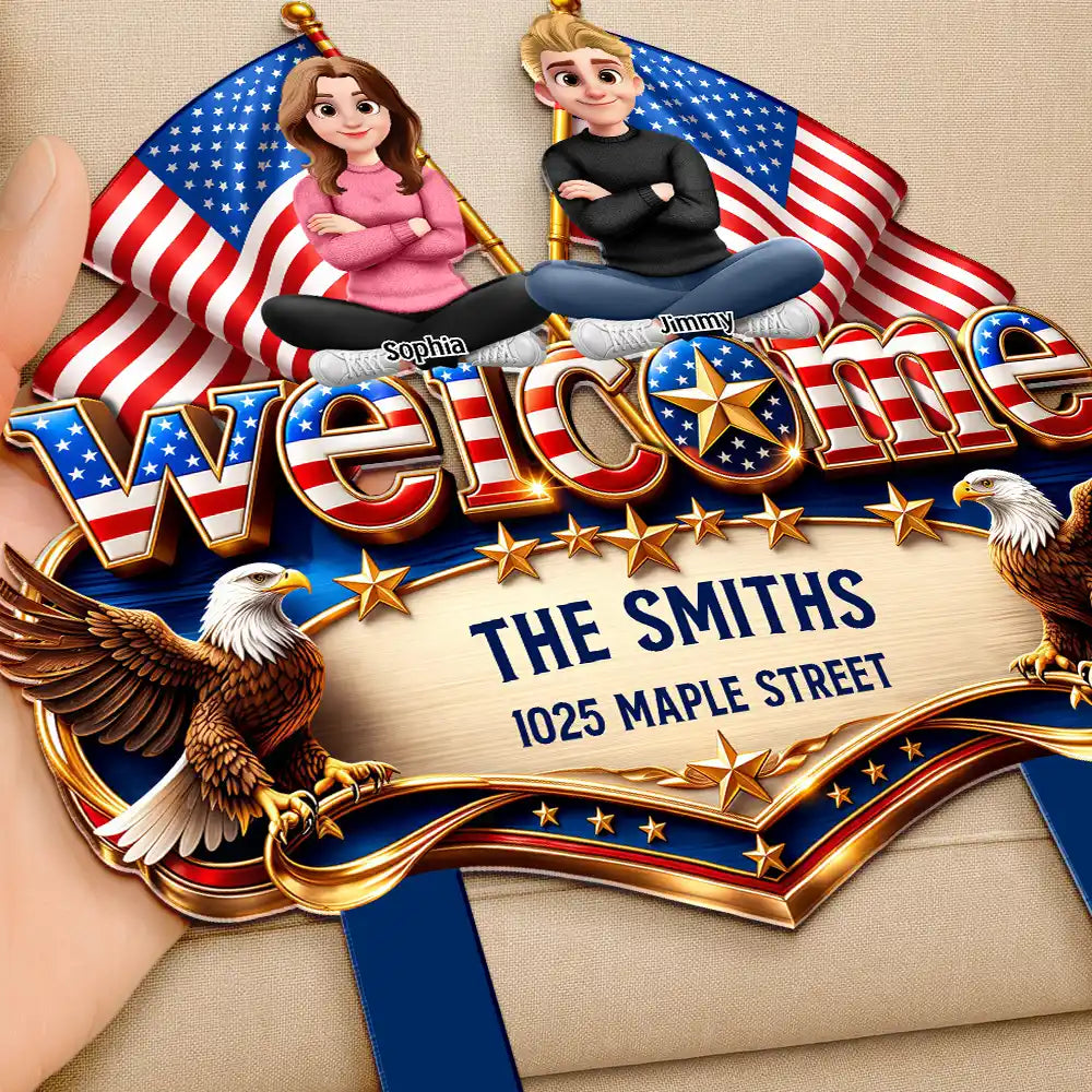 Personalized Patriotic Metal Stake Garden Sign with Family Name Welcome Decor