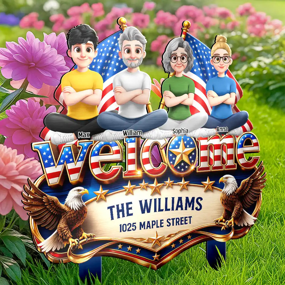 Personalized Patriotic Metal Stake Garden Sign with Family Name Welcome Decor