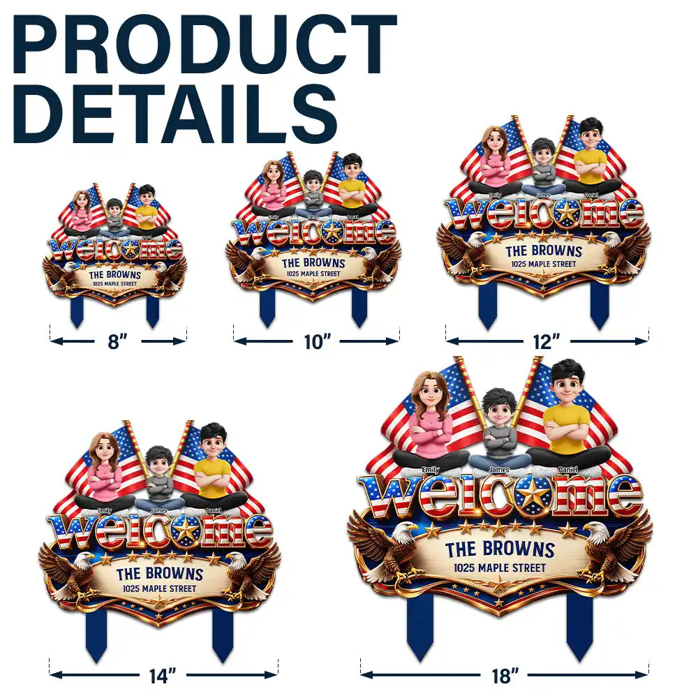 Personalized Patriotic Metal Stake Garden Sign with Family Name Welcome Decor