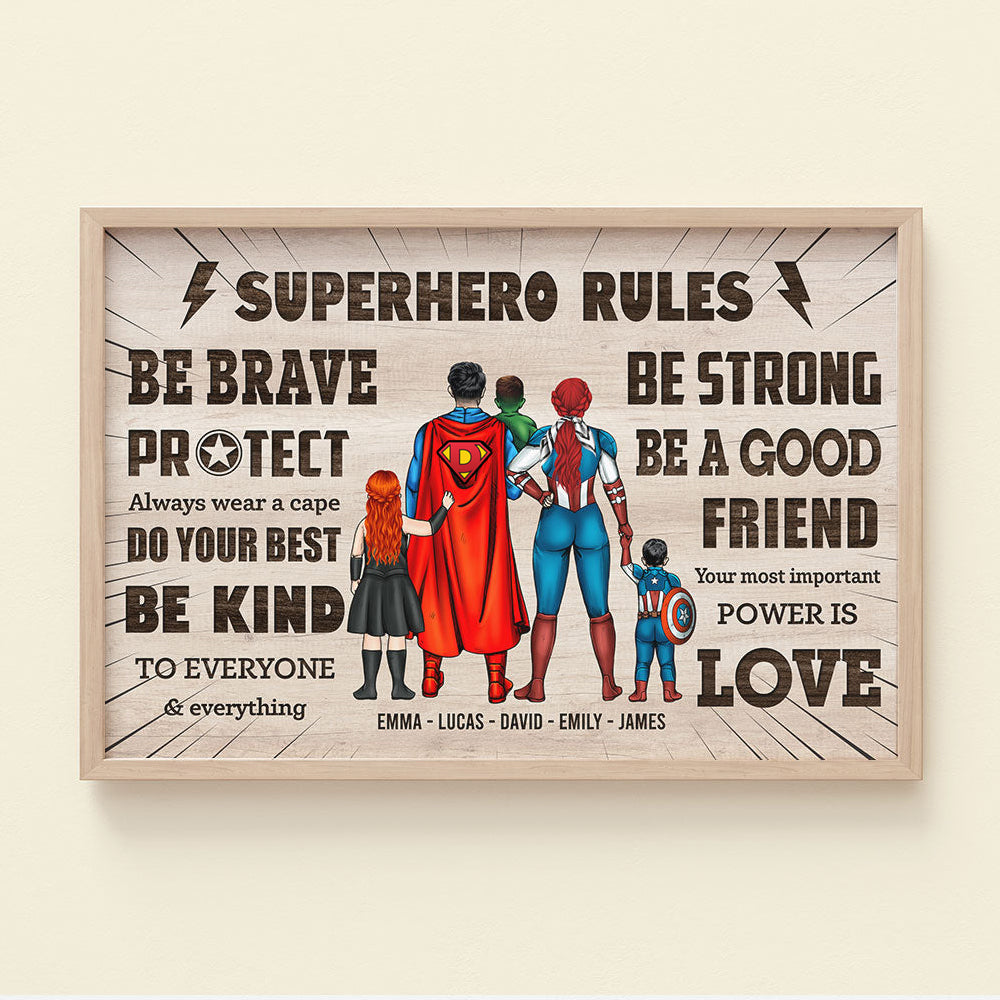 Personalized Super Hero Family Rules Canvas Print Gift for Mom, Dad