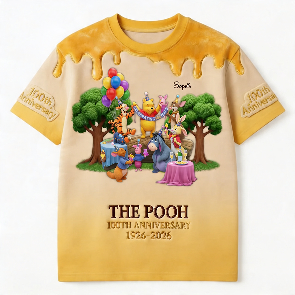 Personalized Winnie the Pooh 100th Anniversary All Over Shirt Gift for Movie Fans