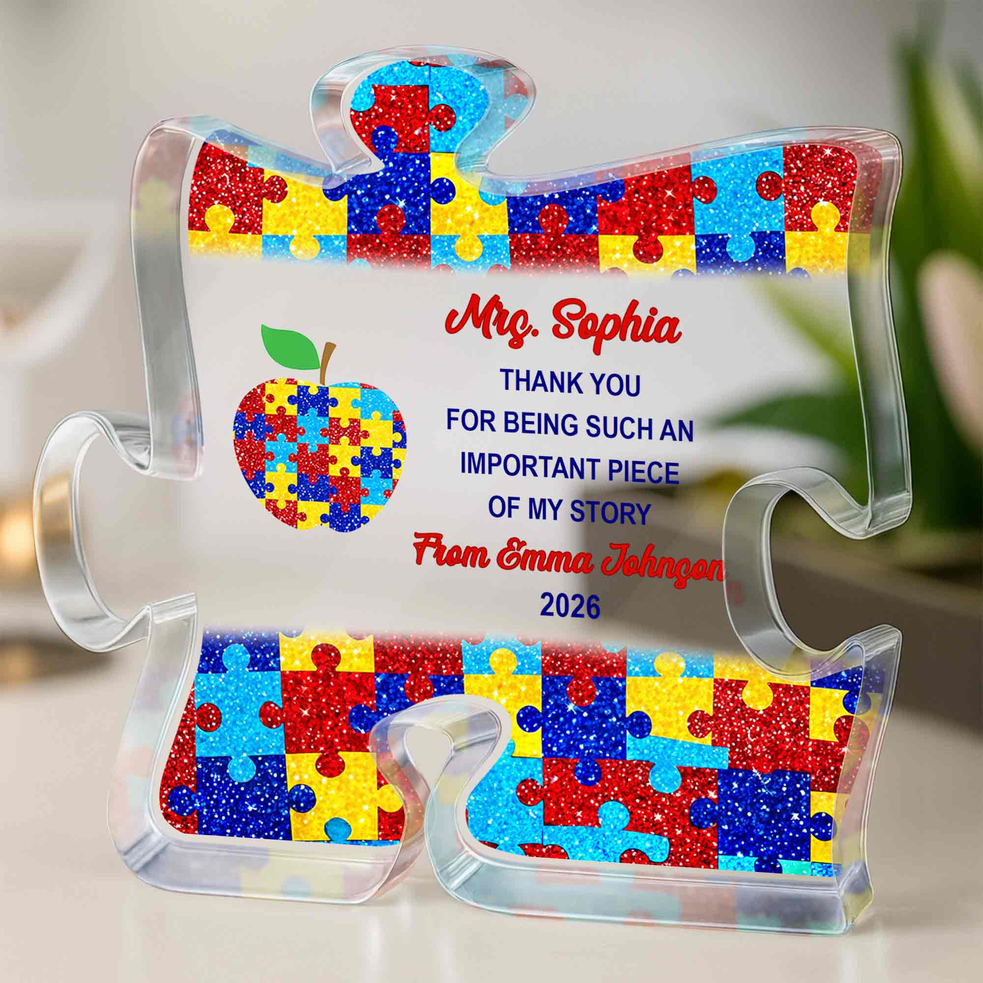 Personalized Puzzle Acrylic Plaque Custom Name Teacher Gift Puzzle Acrylic Plaque GradoCreations