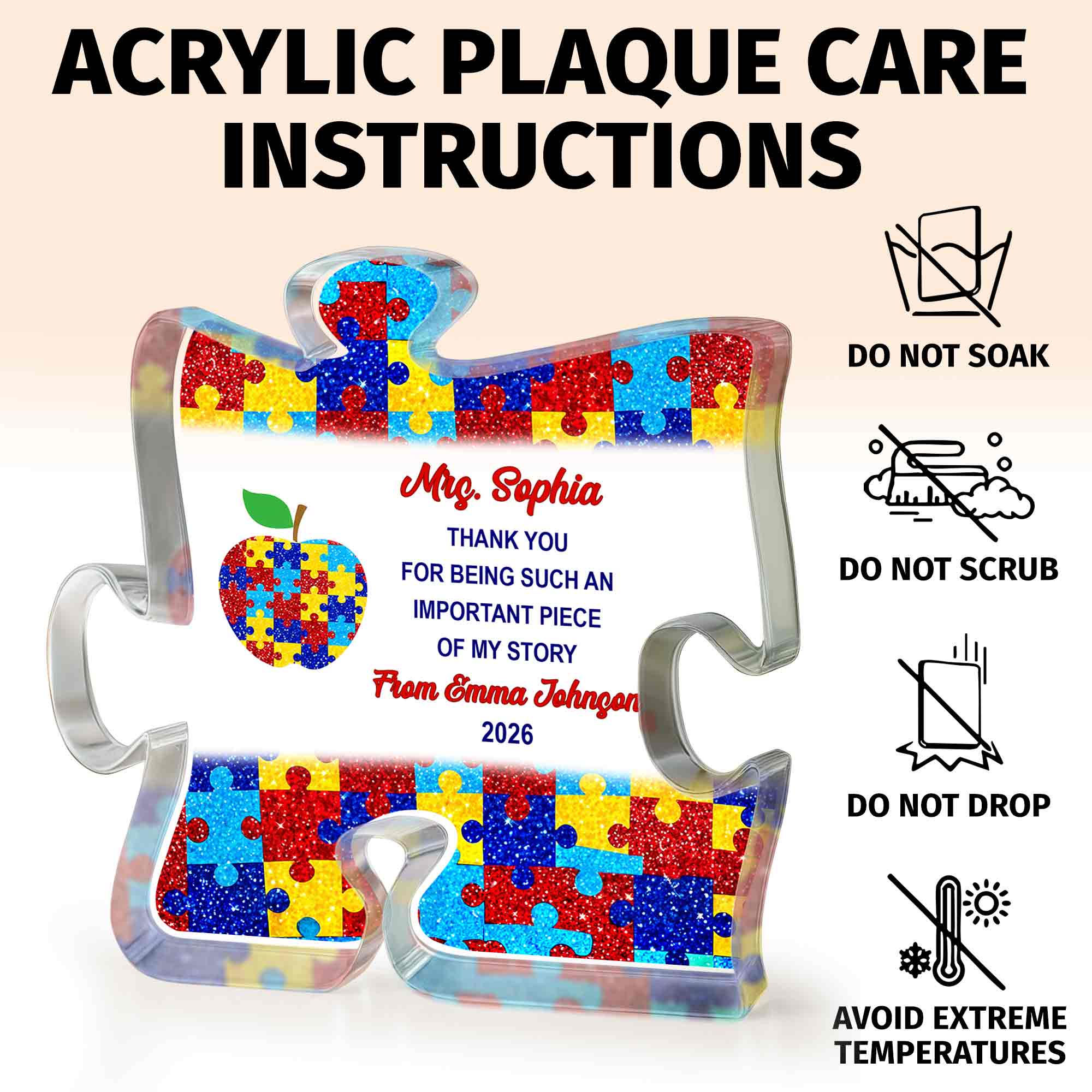Personalized Puzzle Acrylic Plaque Custom Name Teacher Gift Puzzle Acrylic Plaque GradoCreations