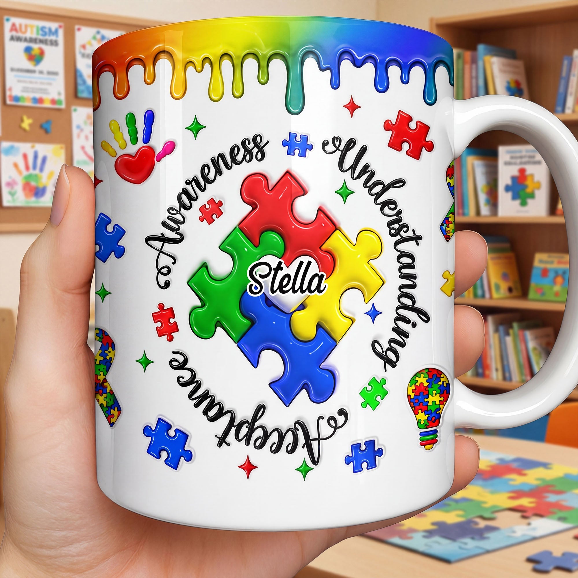Personalized Autism Awareness Coffee Mug Custom Name Gift Edge-to-edge Mug GradoCreations