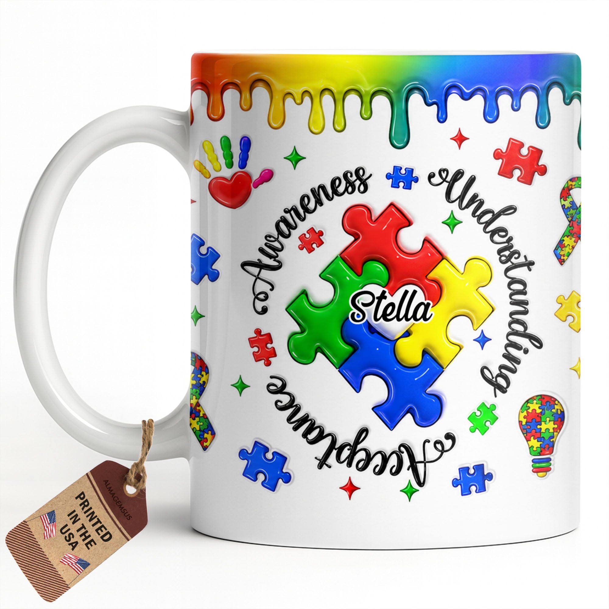 Personalized Autism Awareness Coffee Mug Custom Name Gift Edge-to-edge Mug GradoCreations