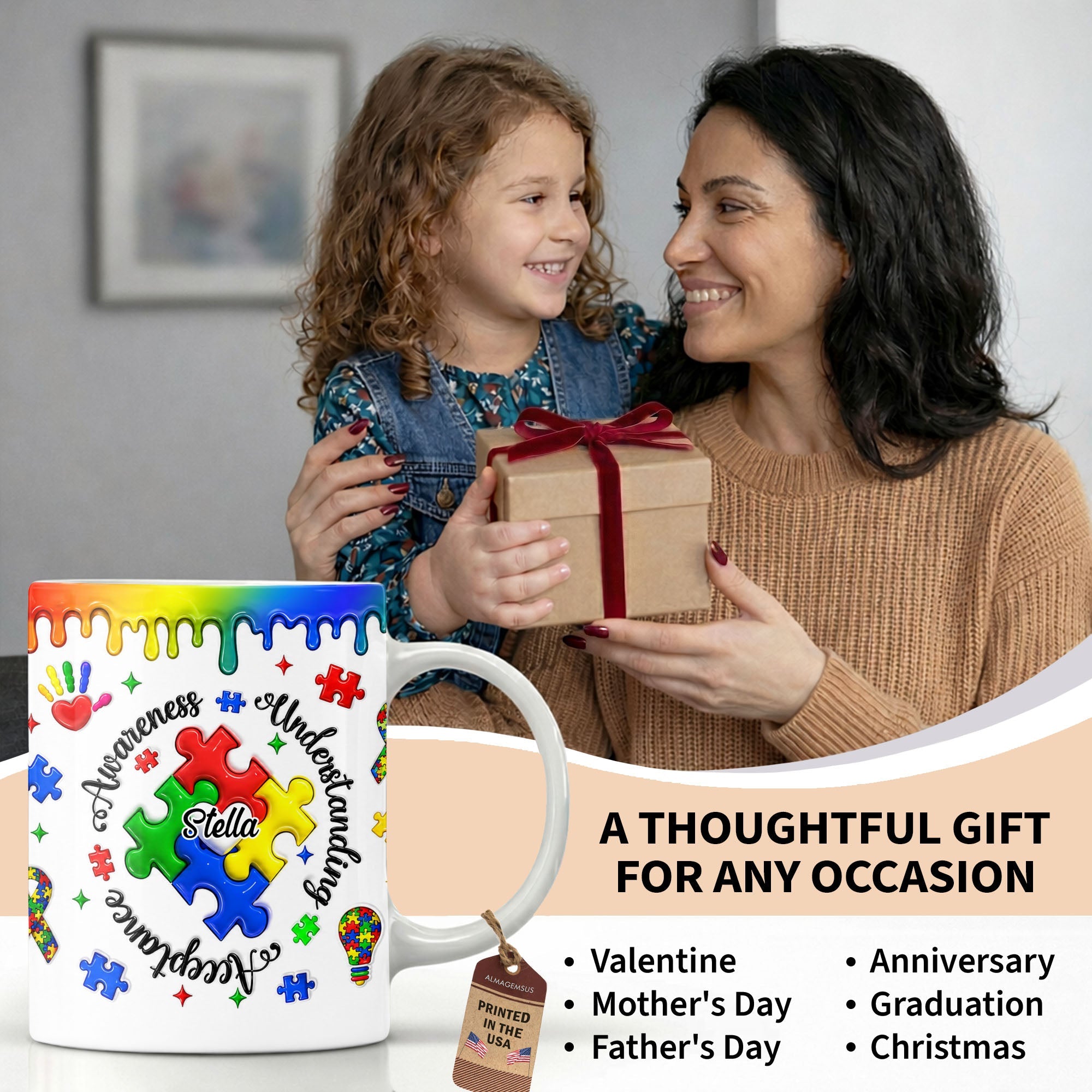 Personalized Autism Awareness Coffee Mug Custom Name Gift Edge-to-edge Mug GradoCreations