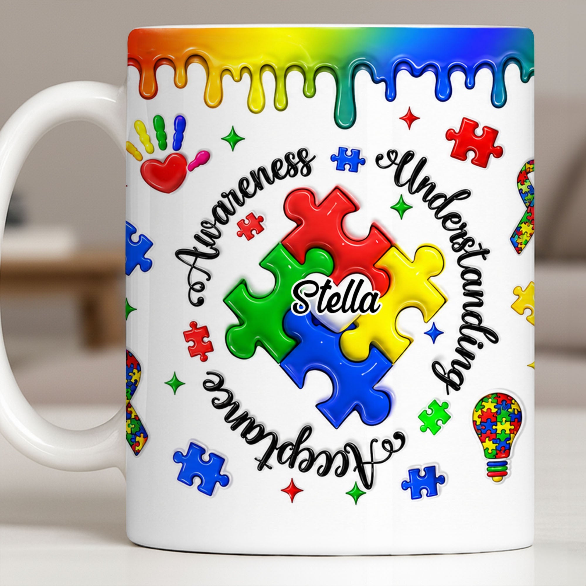 Personalized Autism Awareness Coffee Mug Custom Name Gift Edge-to-edge Mug GradoCreations