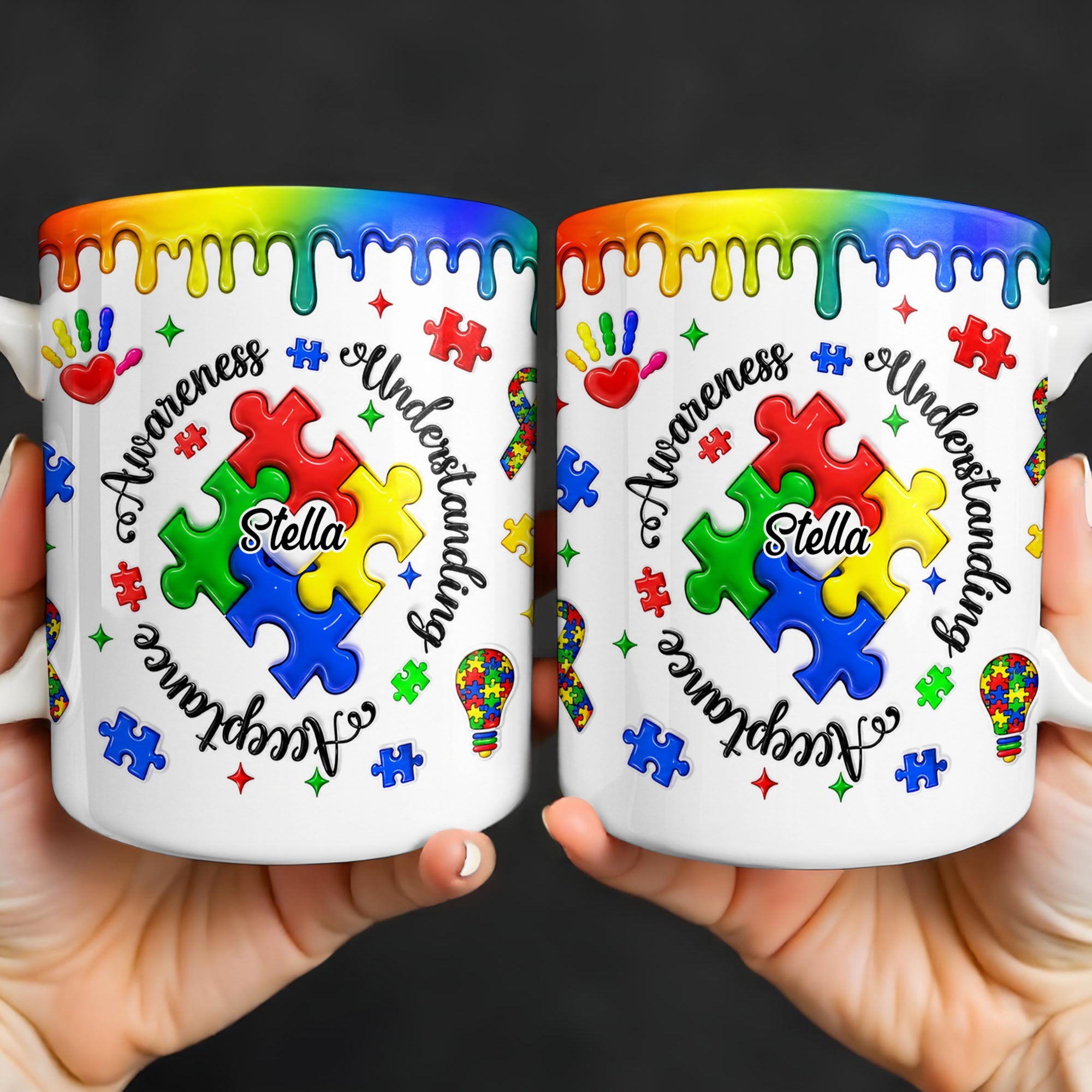 Personalized Autism Awareness Coffee Mug Custom Name Gift Edge-to-edge Mug GradoCreations