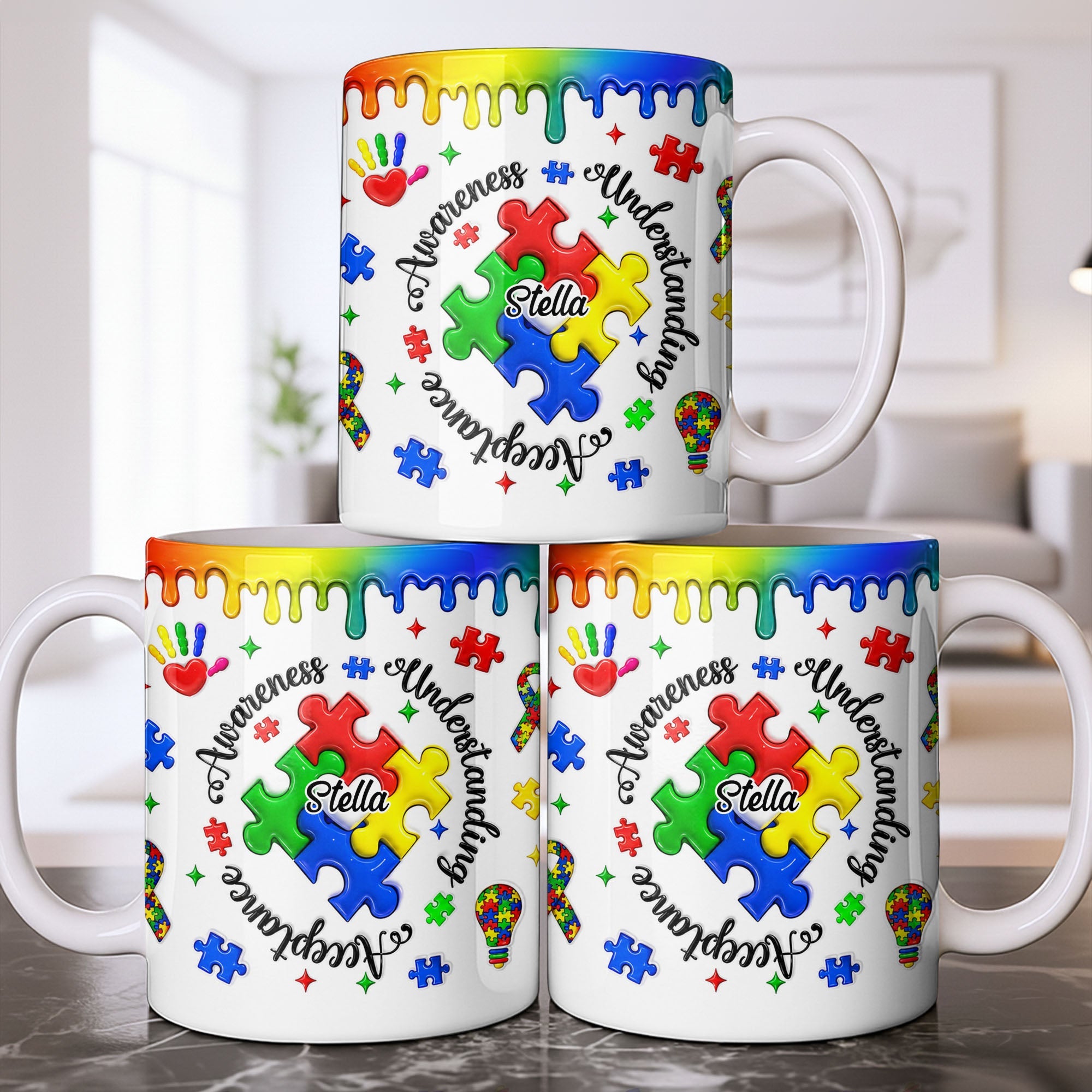 Personalized Autism Awareness Coffee Mug Custom Name Gift Edge-to-edge Mug GradoCreations