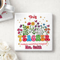 Personalized Teacher Gift Ceramic Coaster with Custom Name - Magical Flowers & Butterflies Square Ceramic Coaster GradoCreations