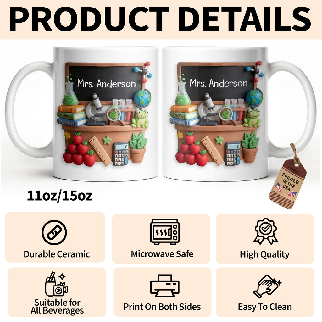 Personalized Science Teacher Coffee Mug Custom Name Black Board Gift Edge-to-edge Mug GradoCreations