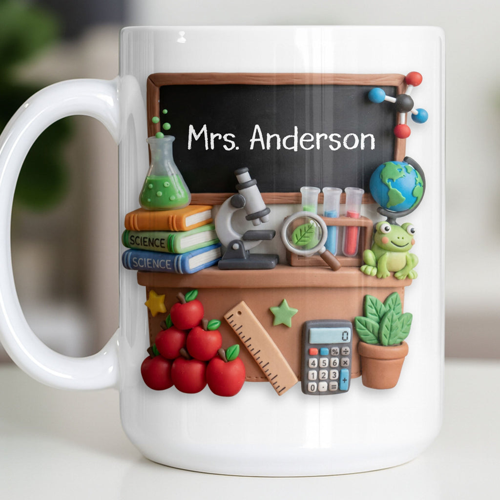 Personalized Science Teacher Coffee Mug Custom Name Black Board Gift Edge-to-edge Mug GradoCreations
