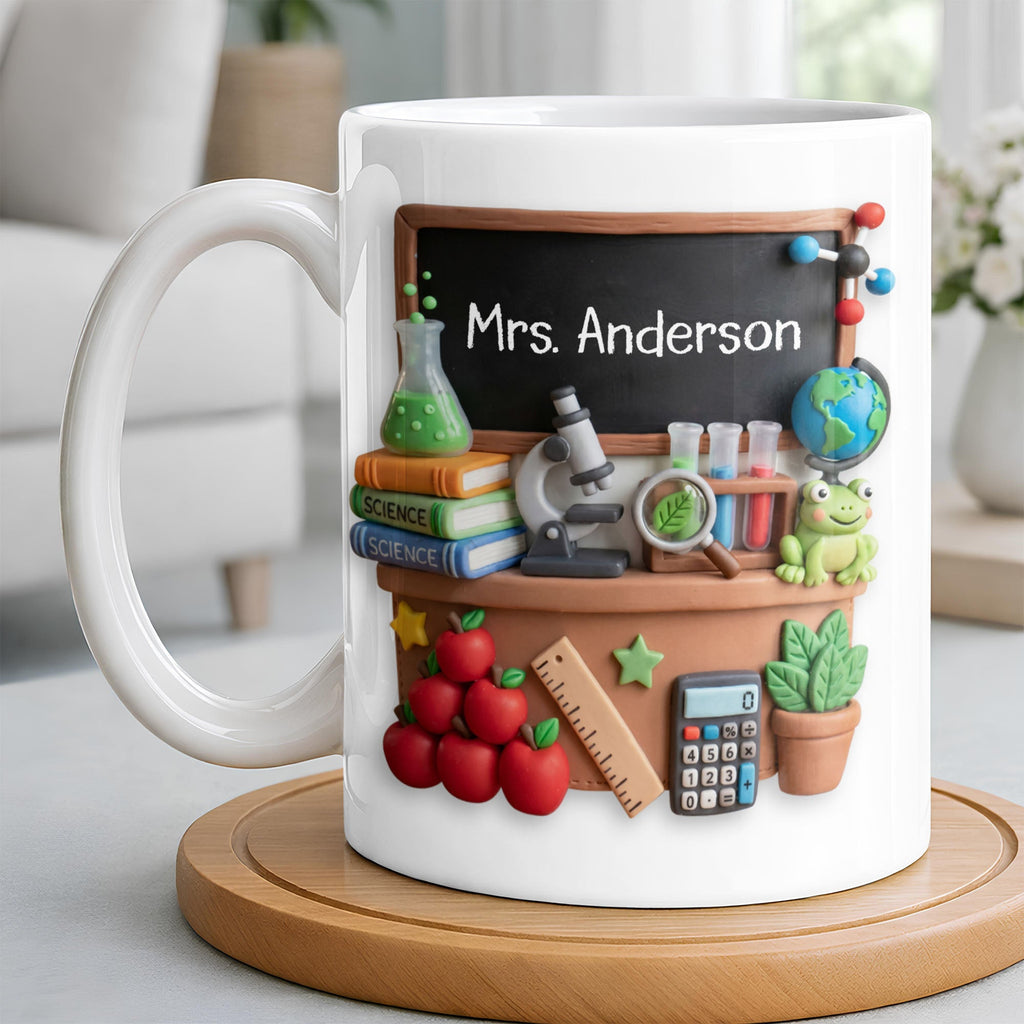Personalized Science Teacher Coffee Mug Custom Name Black Board Gift Edge-to-edge Mug GradoCreations