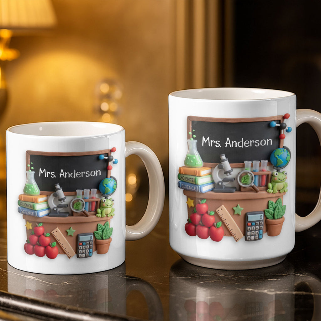 Personalized Science Teacher Coffee Mug Custom Name Black Board Gift Edge-to-edge Mug GradoCreations
