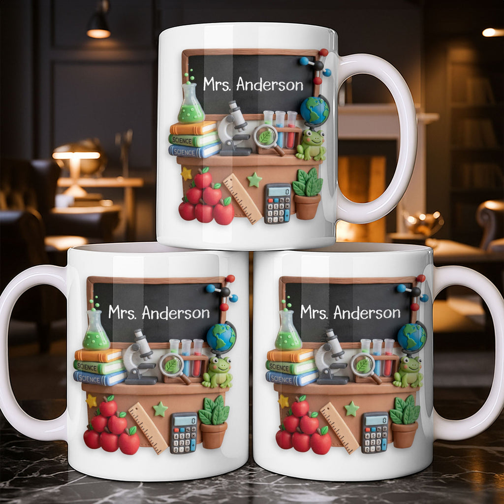 Personalized Science Teacher Coffee Mug Custom Name Black Board Gift Edge-to-edge Mug GradoCreations