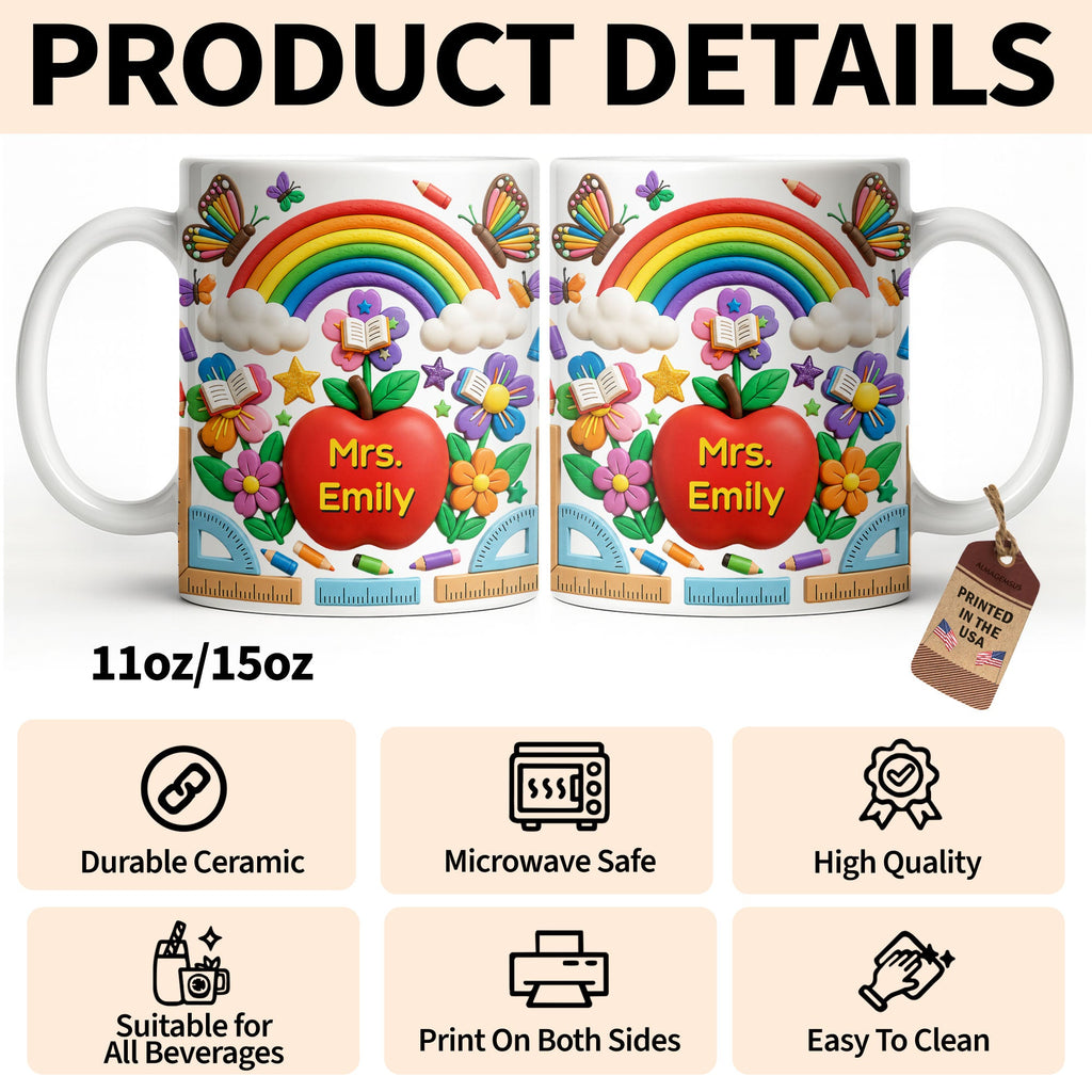 Personalized 3D Effect Apple Coffee Mug Gift for Teacher Edge-to-edge Mug GradoCreations