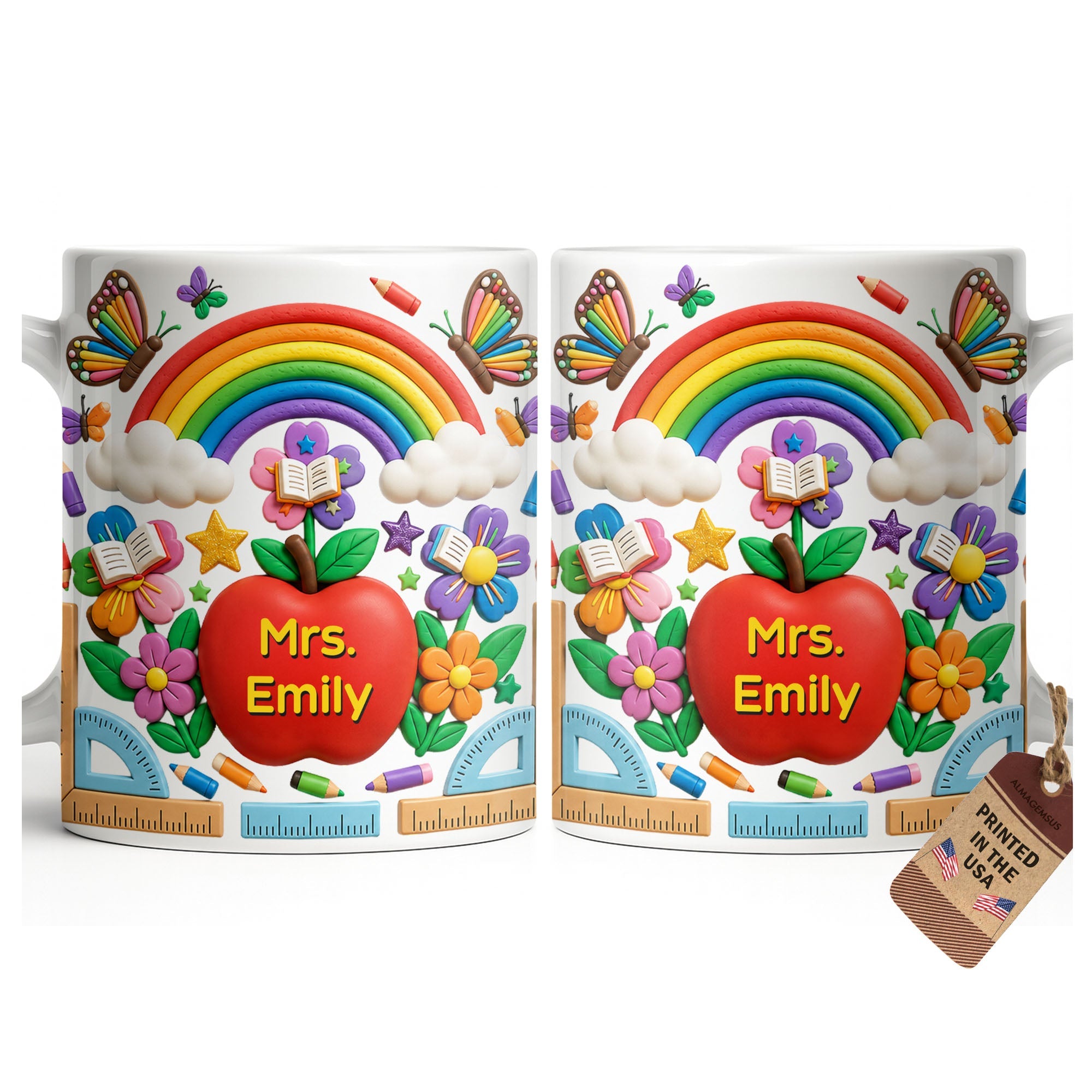Personalized 3D Effect Apple Coffee Mug Gift for Teacher Edge-to-edge Mug GradoCreations