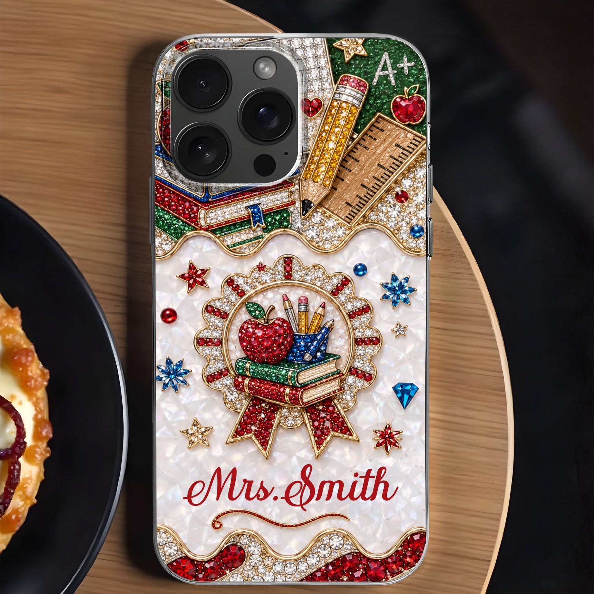 Personalized 3D Rhinestone Apple Clear Phone Case Gift for Teacher Clear Phone Case GradoCreations